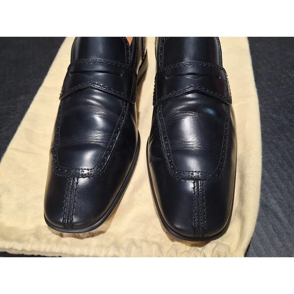 Louis Vuitton Mens Black Leather Coin Penny Loafers FD0048 Size 7.5 Italy CLEAN